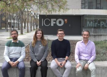 Researchers at ICFO. From left to right: Dr. Lenard Vamos, Julita Poborska, Igor Tyulnev, and Prof. ICREA Jens Biegert. ©ICFO