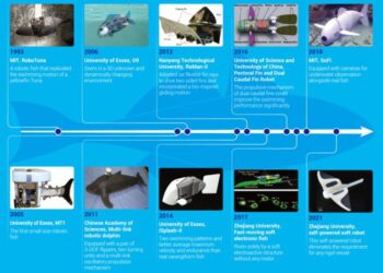 The development milestones of biomimetic robot fish.