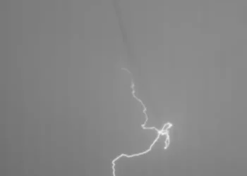 High-speed camera image of an upward positive lightning flash