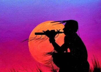 Warrior with flute by Timothy Tate Nevaquaya