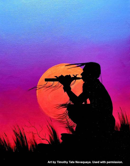 Warrior with flute by Timothy Tate Nevaquaya