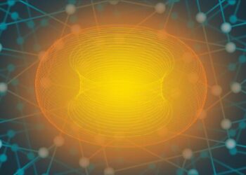 Illustration combining the ideas of artificial intelligence and fusion
