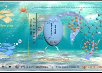 Schematic illustration for the mechanism of photochromic enhanced hydrogen production process over HC-C₃N₅ nanosheets