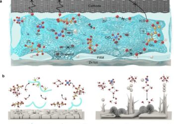 a. Schematic illustration of the design and construction of electrolyte structure; b. Schematic illustration of Zn plating behavior in Glu/ZC/PAM (left) and pure ZC (right)