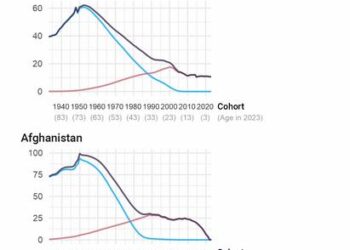 Lifetime bereavement for the population alive in 2023 by birth cohort/age