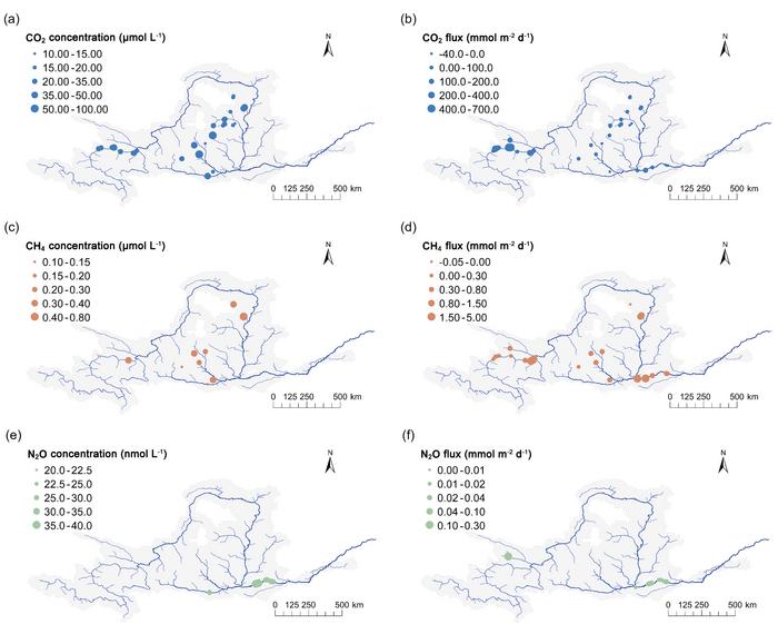 Spatial distribution of GHGs in reservoirs of the Yellow River basin