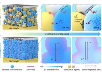 Schematic illustration of cathode microstructure evolution during charging