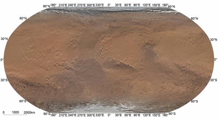 Un conjunto de datos de imágenes en color globales de 76 m por píxel y un mapa de Marte realizado por Tianwen-1