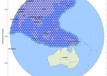 Figure 2 VHTS coverage for Asia-Pacific region(976 0.25°beams)