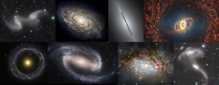 Different shapes of galaxies