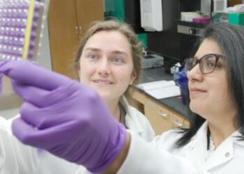 On right: Seema Lakdawala in her lab