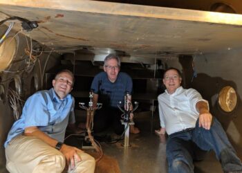 Authors Robert White, Ian Neeson and Don Banfield in the Mars Simulation Wind Tunnel at the University of Aarhus