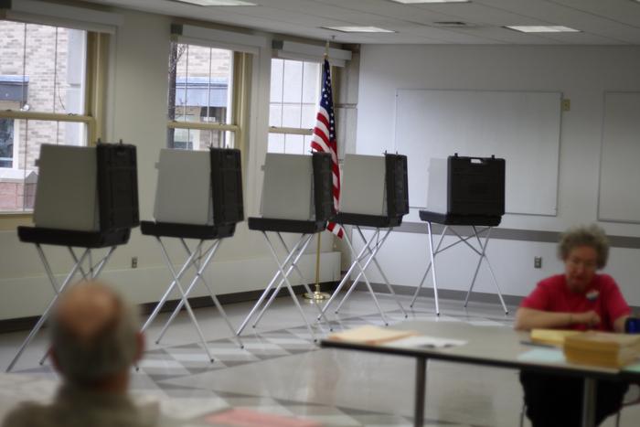 Voting booths at Sedgwick Middle School, West Hartford, CT