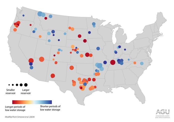 Map of reservoirs with low water storage