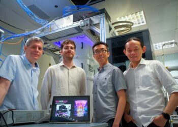 NTU Assoc Prof Rainer Dumke with his other co-founders of AQSolotl, Chief Executive Officer Mr Patrick Bore; Head of Quantum Algorithms Mr Paul Tan; and Chief Technical Officer Dr Yap Yung Szen
