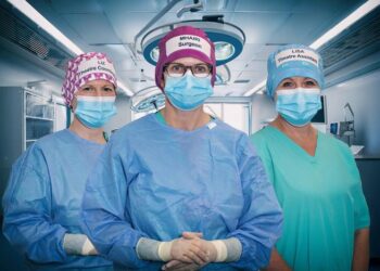 Theatre staff wearing the new sustainable theatre caps