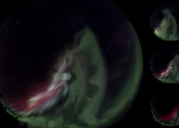 Image of the aurora borealis with the structured continuum emission