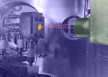 The interior of the vacuum chamber during a scattering experiment.