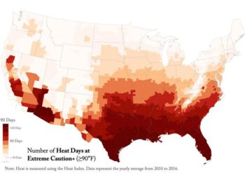 Number of Heat Days at Extreme Caution+ (≥90°F) across the U.S.