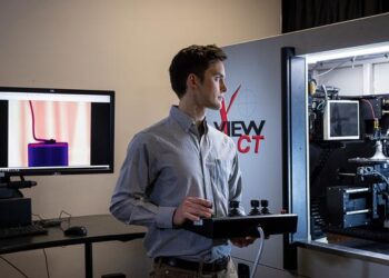 Brendan Croom, a senior materials scientist at Johns Hopkins Applied Physics Laboratory, is pictured in APL’s X-ray Computed Tomography Laboratory