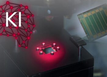 Artificial intelligence assists with monitoring and optimizing the production of perovskite solar cells. (Photo: Markus Breig, KIT; illustration: Felix Laufer, KIT)