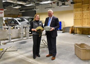 (From left) Researchers Pamela VandeVord and Gunnar Brolinson at the Virginia Tech Center for Injury Biomechanics Blast Facility, home of their research project.