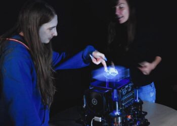 Touching a skull hologram