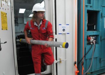 Sean Gulick with core sample