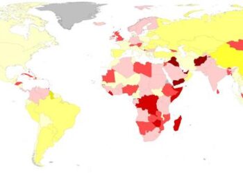 Map showing self-sufficiency in food of different countries