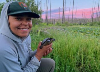 Sidney Woodruff with pond turtle
