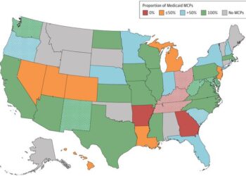 Figure. Proportion of Medicaid Managed Care Plans (MCP) in State Covering at Least 1 Generic Injectable or Generic or Brand Intranasal Naloxone Formulation Without Any Restrictions
