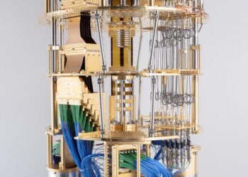 Interior shot of a quantum computer with an IBM Eagle processor