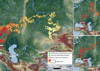 Computer simulated paths of Neanderthals
