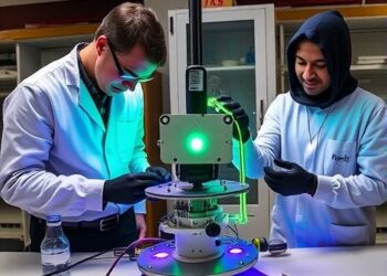 Researchers Align Green-Light Optical Components on Laboratory Optics Table