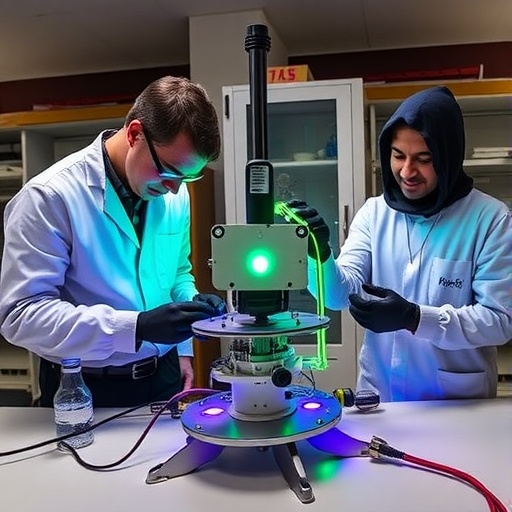 Researchers Align Green-Light Optical Components on Laboratory Optics Table
