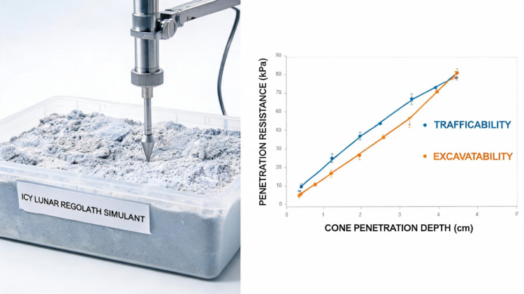 Trafficability and excavatability of icy lunar regolith simulants quantified using cone penetration