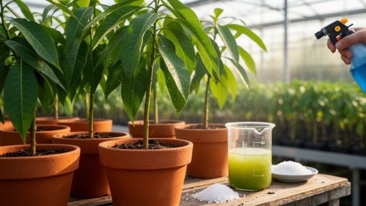 Seawater Sprays and Algae Extracts Help Mango Rootstocks Beat Salt Stress
