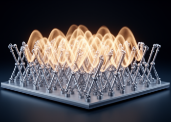 Vibrating metamaterial syncs itself into a single rhythm, like musicians finding the same beat