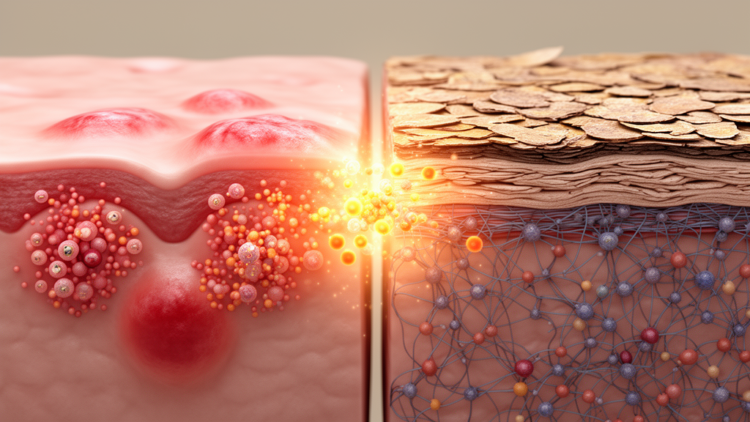 Why hives and eczema rarely flare together: shared mediators, different tissue networks