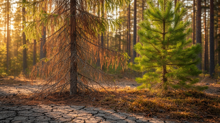 Norway spruce falters while Scots pine tightens water use as drought grips southern Finland