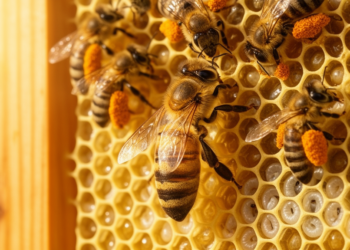 Honey Bee Model Lets the Queen’s Egg-Laying Emerge from Pheromones, Weather and Pollen
