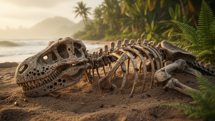 Termite gnawings and beetle burrows reveal how dinosaur carcasses rotted on a lost Cretaceous island