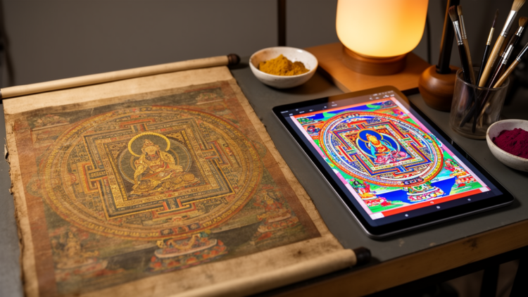 Transformer Keeps Sacred Thangka Geometry Intact While Restyling Its Art