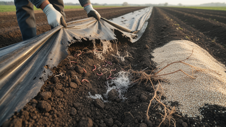 Biodegradable Plastic Mulch Residues Reshape Soil Life Differently in Loamy and Sandy Soils