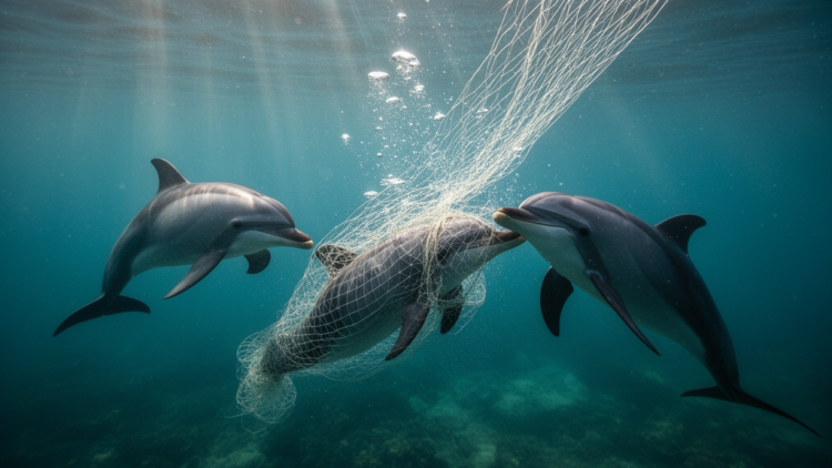 Dolphins Call for Dying Companions as Fishing Nets Trap Them Underwater
