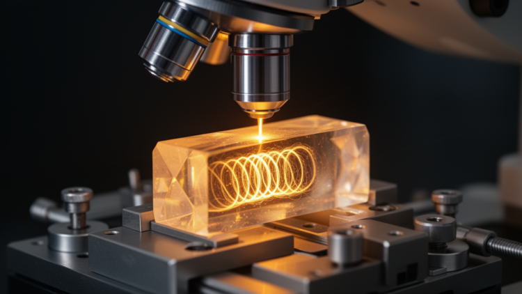 Femtosecond laser writing builds chiral nanostructures inside crystals