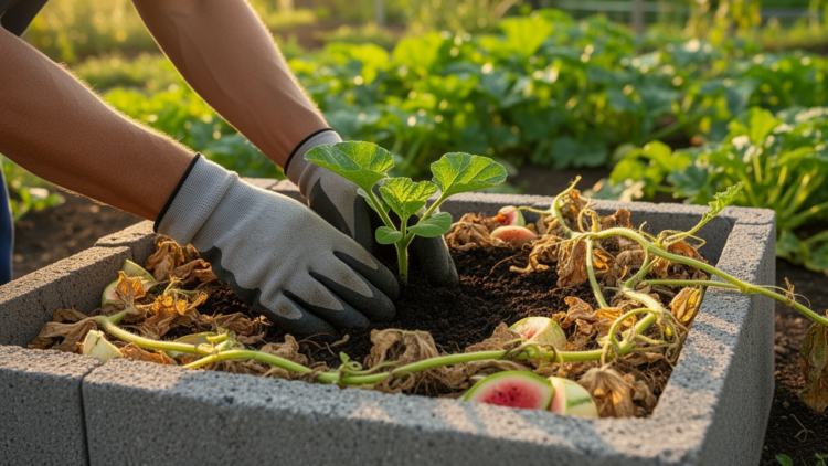 Watermelon Vine Waste Tames Alkaline Concrete to Let Plants Grow