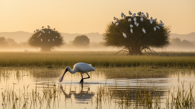 Logistic Model Reveals Where Eurasian Spoonbills Nest and Feed in Iranian Wetland