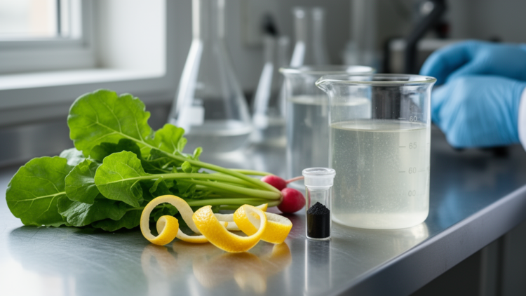 Radish Leaves and Lemon Peels Yield a Dual-Action Nanomaterial for Water Treatment