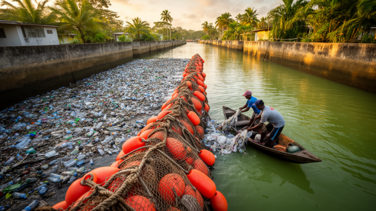 Rope, Nets and Nudges: How Guyana’s Cheap Canal Booms Are Stopping Plastic Before It Reaches the Sea